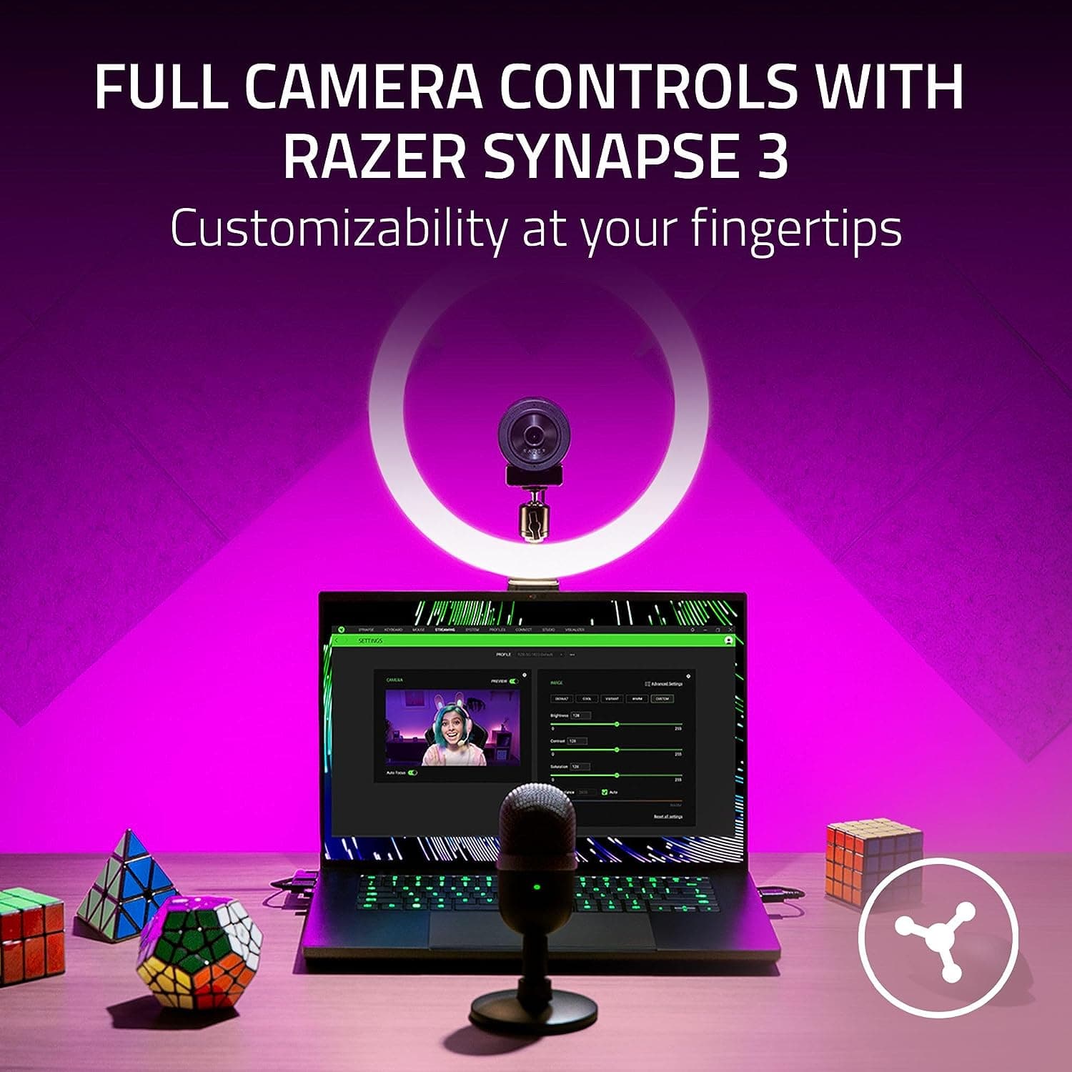Razer Kiyo X - Full HD Streaming Webcam (1080p 30 FPS or 720p 60 FPS, Auto Focus, Plug & Play, Fully Customisable Settings, Flexible Mounting, Compact & Portable) Black - 4