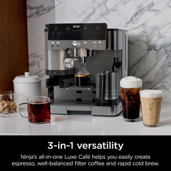 Ninja Luxe Premier 3-in-1 Coffee Machine – Latte, Cappuccino, Cold Brew & Espresso Maker, Built-In Bean Grinder, Milk Frother, 4 Automated Froth Presets – Silver (ES601UK)