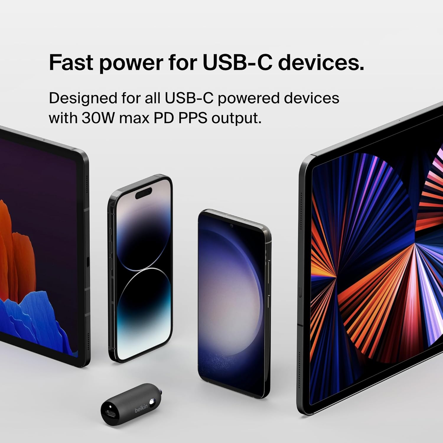 Buy Belkin,Belkin BoostCharge 30W USB-C Fast Car Charger – Compact Design with USB-C to USB-C Cable – Universal for iPhone 16/15, Galaxy S23, Note & More – Black - Gadcet UK | UK | London | Scotland | Wales| Near Me | Cheap | Pay In 3 | Power Adapters & Chargers