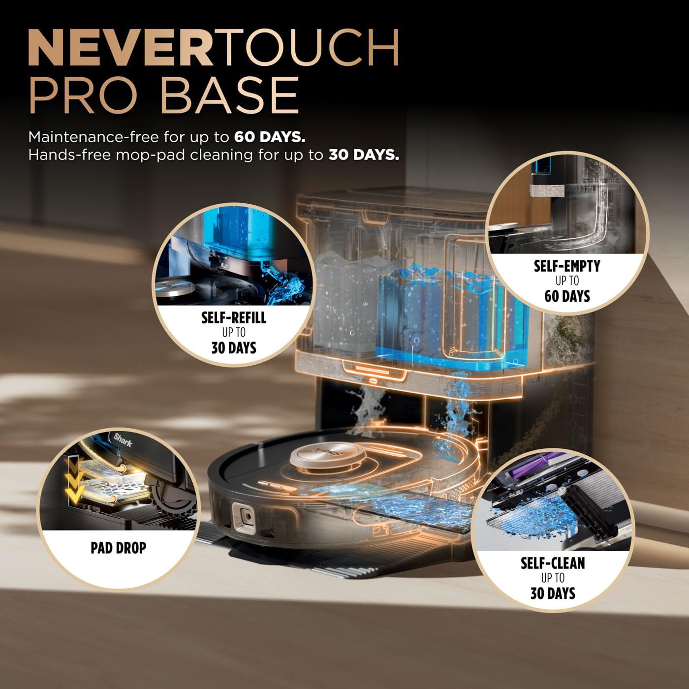 Shark PowerDetect NeverTouch Pro Robot Vacuum & Mop – 60-Day Self-Empty Base, 3D LiDAR and App Control – Black