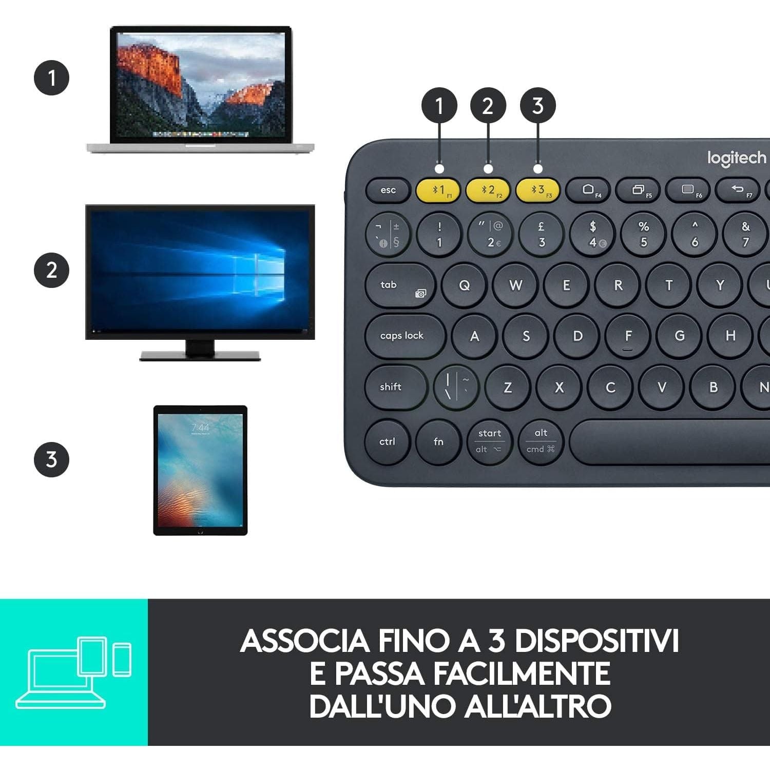 Buy Logitech,Logitech K380 Multi-Device Bluetooth Keyboard  - Dark Grey - Gadcet UK | UK | London | Scotland | Wales| Ireland | Near Me | Cheap | Pay In 3 | Keyboards