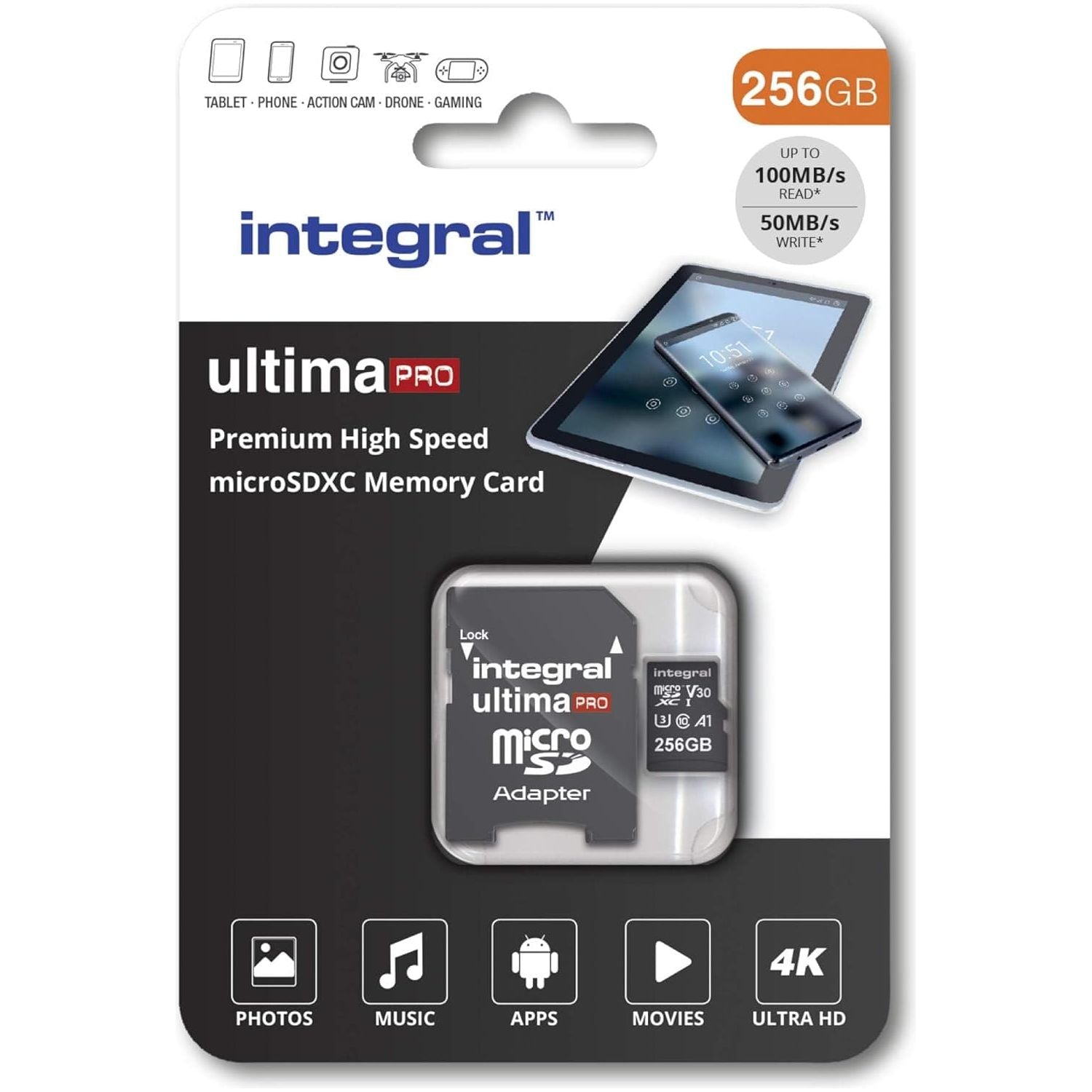 Buy Integral,Integral 256GB Micro SD Card 4K Video Premium High Speed Memory Card SDXC Up to 100MB s Read and 50MB s Write speed V30 C10 U3 UHS-I A1 - Gadcet UK | UK | London | Scotland | Wales| Near Me | Cheap | Pay In 3 | Flash Memory Cards