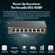 D-Link DGS-1008P 8-Port Gigabit Unmanaged PoE+ Network Switch – 4 PoE Ports, 60W Power Budget, Plug & Play, Metal Case