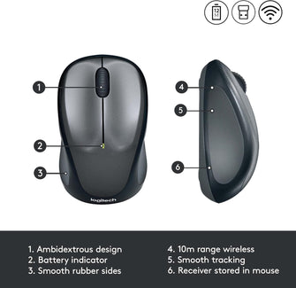 Logitech M235 Wireless Mouse, 2.4 GHz with USB Receiver, 1000 DPI Optical Tracking, 12 Month Battery, Compatible with PC, Mac, Laptop, Chromebook - Grey