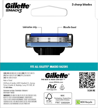 Buy Gillette,Gillette Mach3 Razor Blades for Men - Pack of 8, Upgraded Lubrastrip for Enhanced Glide - Gadcet UK | UK | London | Scotland | Wales| Near Me | Cheap | Pay In 3 | Razors & Razor Blades