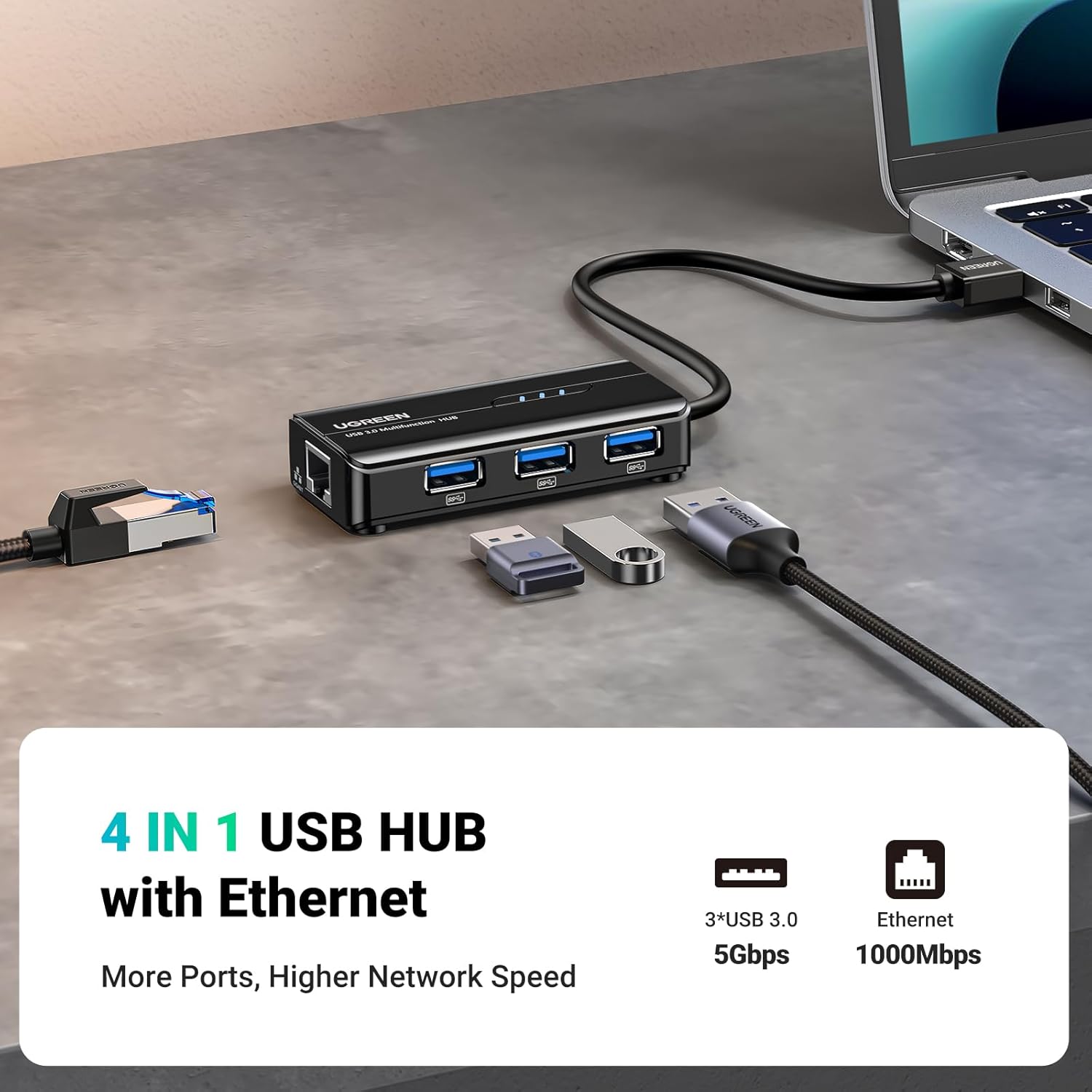 Buy UGREEN,UGREEN 4-in-1 USB Hub to Ethernet Adapter – Gigabit Ethernet, 3 USB 3.0 Ports, Plug & Play for MacBook Pro, Steam Deck, Switch, Windows - Gadcet UK | UK | London | Scotland | Wales| Near Me | Cheap | Pay In 3 | USB & FireWire Hubs