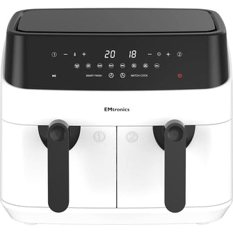 Buy EMtronics,EMtronics WH Dual Air Fryer Extra Large Family Size Double XL 9 Litre - White - Gadcet UK | UK | London | Scotland | Wales| Near Me | Cheap | Pay In 3 | Kitchen & Home Appliances
