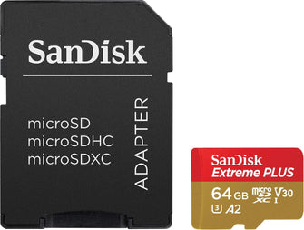 Buy Sandisk,SanDisk Extreme PLUS 64 GB microSDXC Memory Card + SD Adapter with A2 App Performance up to 170 MB/s, Class 10, U3, V30 - Gadcet UK | UK | London | Scotland | Wales| Near Me | Cheap | Pay In 3 | Flash Memory Cards