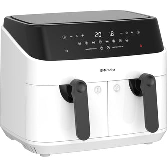 Buy EMtronics,EMtronics WH Dual Air Fryer Extra Large Family Size Double XL 9 Litre - White - Gadcet UK | UK | London | Scotland | Wales| Near Me | Cheap | Pay In 3 | Kitchen & Home Appliances