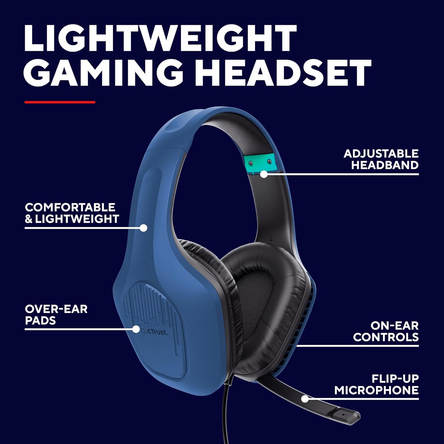 Buy Trust Gaming,Trust Gaming GXT 418B Rayne Lightweight Gaming Headset - 3.5mm Jack, 50mm Drivers, Foldaway Microphone, Over-Ear, Wired, 2m Cable, for PC, Xbox, PS4, PS5, Switch, Mobile - Blue - Gadcet UK | UK | London | Scotland | Wales| Near Me | Cheap | Pay In 3 | Headphones & Headsets
