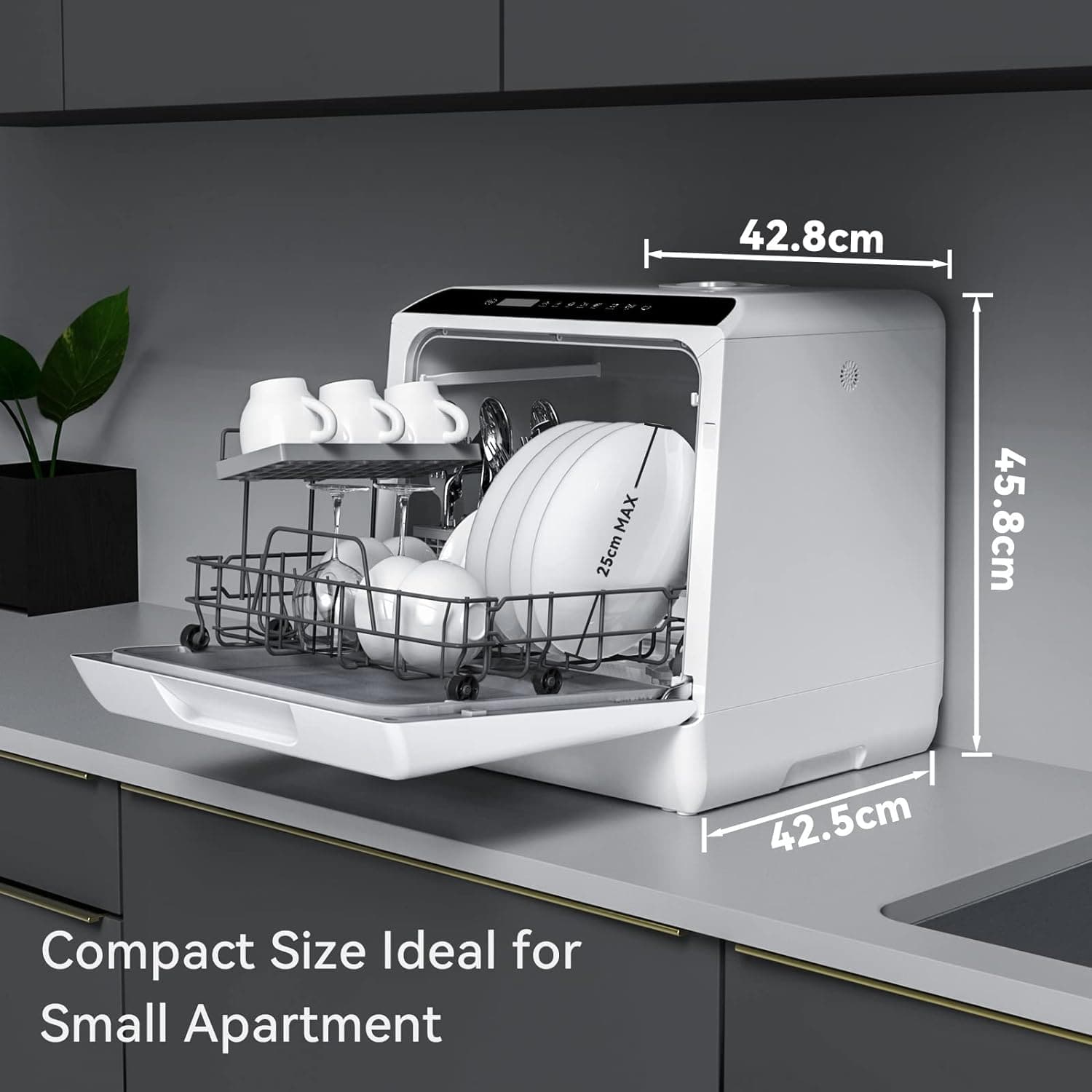 Buy Hermitlux,Hermitlux Mini Countertop Dishwasher 4 Place Settings, 5L Tank, 6 Programs, Touch Control, Baby Care & Fruit Wash - White - Gadcet UK | UK | London | Scotland | Wales| Near Me | Cheap | Pay In 3 | Kitchen Tools & Utensils