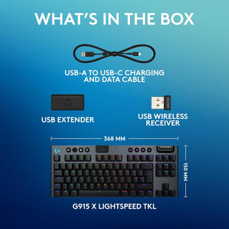 Logitech G915 TKL LIGHTSPEED Wireless Gaming Keyboard - Low-Profile, Double-Shot PBT Keycaps, RGB Backlighting, GL Brown Tactile Switches, QWERTY UK Layout - Black