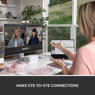Logitech Brio 500 Full HD Webcam – Auto Light Correction, Dual Mics, Privacy Cover, USB-C, Pink