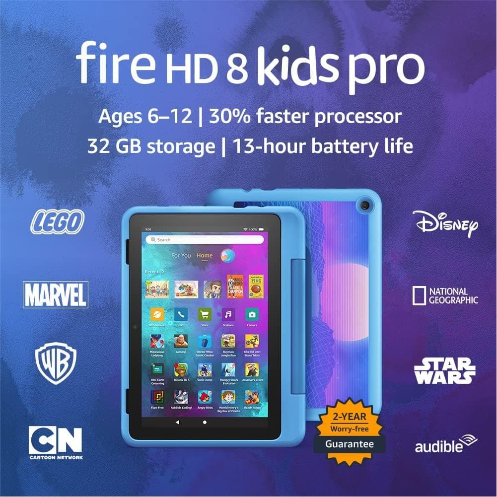 Buy Amazon,Amazon Fire HD 8 Kids Pro tablet | 8-inch HD display, ages 6–12, 30% faster processor, 13-hour battery life, Kid-Friendly Case, 32 GB, 2022 release, Cyber Sky - Gadcet UK | UK | London | Scotland | Wales| Ireland | Near Me | Cheap | Pay In 3 | Tablet Computers