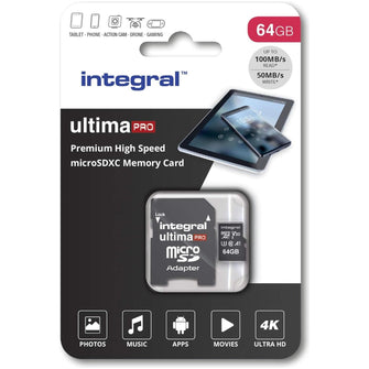 Buy Integral,Integral 64GB Micro SD Card 4K Ultra-HD Video Premium High Speed Memory Microsdxc Up To 100MB/S V30 UHS-I U3 A1 C10 - Gadcet UK | UK | London | Scotland | Wales| Near Me | Cheap | Pay In 3 | Flash Memory Cards