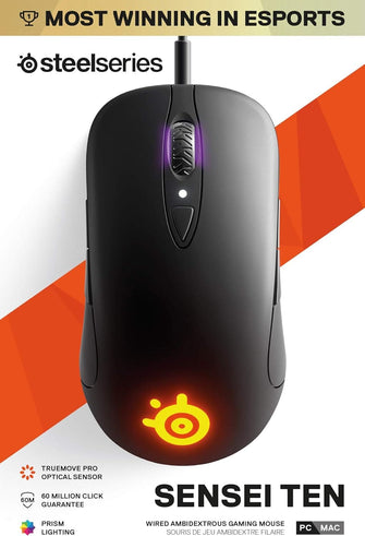 Buy SteelSeries,SteelSeries Sensei Ten - Gaming Mouse - 18, 000 CPI Truemove Pro Optical Sensor - Ambidextrous design - 8 Programmable Buttons - RGB Lighting - Black - Gadcet UK | UK | London | Scotland | Wales| Near Me | Cheap | Pay In 3 | Keyboard & Mouse