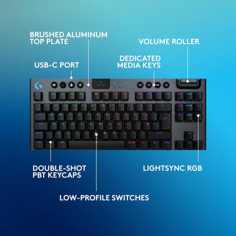 Logitech G915 TKL LIGHTSPEED Wireless Gaming Keyboard - Low-Profile, Double-Shot PBT Keycaps, RGB Backlighting, GL Brown Tactile Switches, QWERTY UK Layout - Black