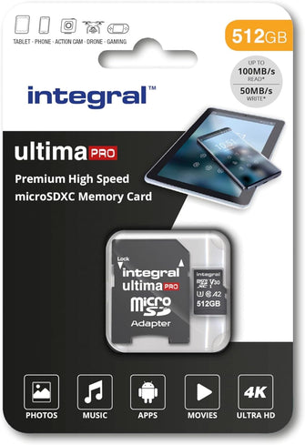 Buy Gadcet UK,Integral 512GB Micro SD Card 4K Video Premium High Speed Memory Card SDXC Up to 100MB s Read Speed and 50MB s Write speed V30 C10 U3 UHS-I A2 - Gadcet UK | UK | London | Scotland | Wales| Ireland | Near Me | Cheap | Pay In 3 | Flash Memory Cards