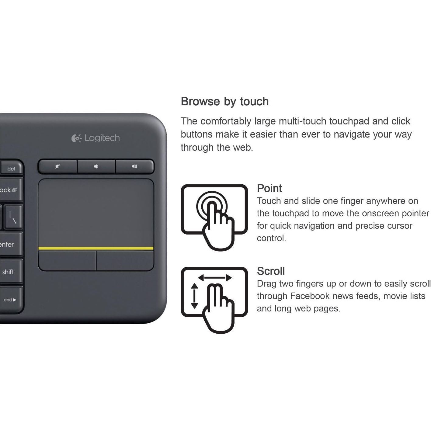 Buy Logitech,Logitech K400 Plus Wireless Touch TV Keyboard with Built-in Touchpad, Media Controls, QWERTY UK Layout - Black - Gadcet UK | UK | London | Scotland | Wales| Near Me | Cheap | Pay In 3 | Keyboard & Mouse