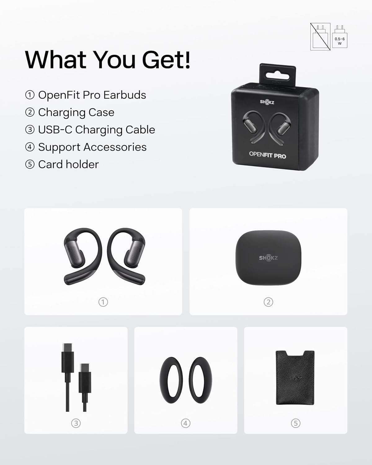 SHOKZ OpenFit Pro Wireless Bluetooth Noise-Cancelling Earbuds – Black