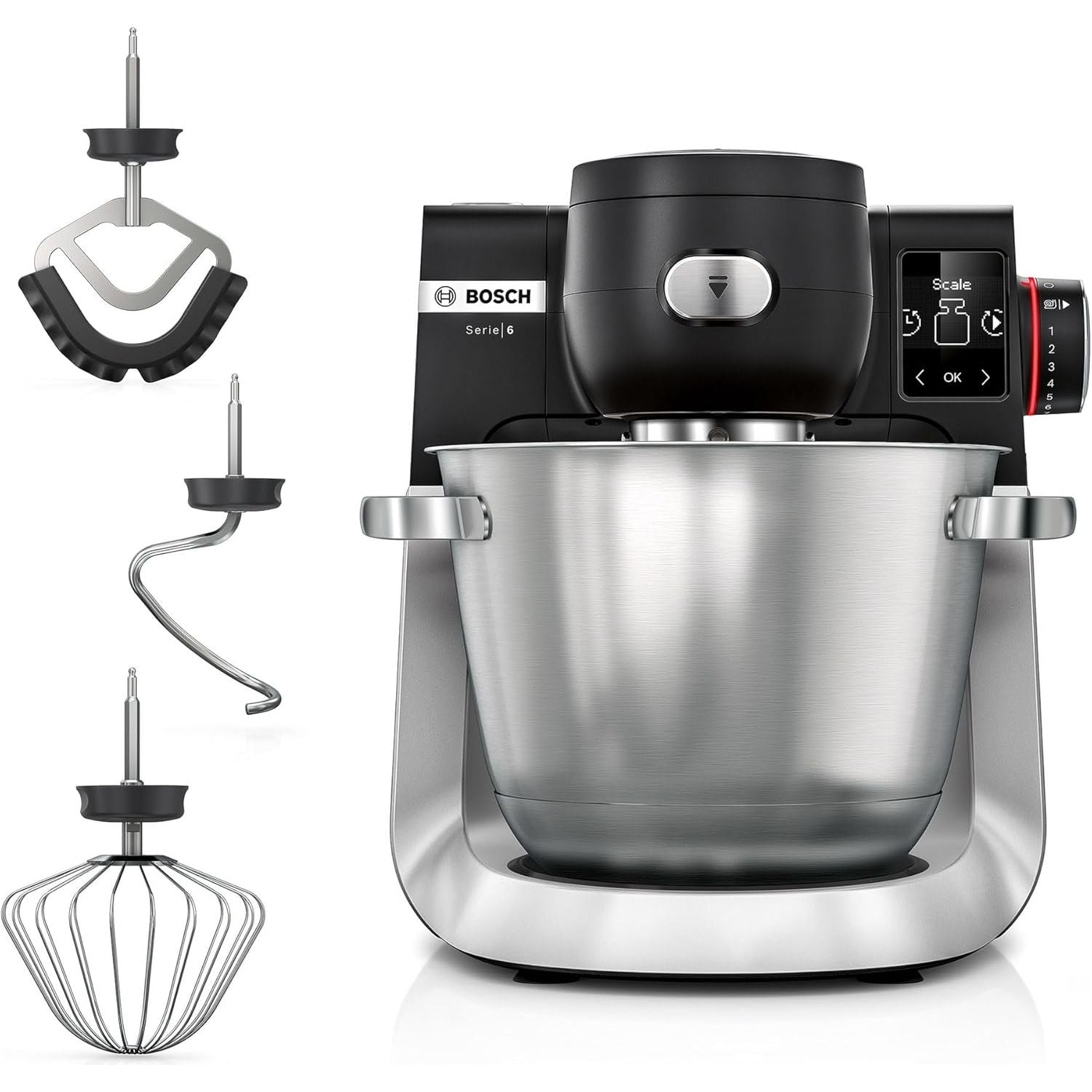 Buy Bosch,Bosch Series 6 Stand Mixer with Intelligent Sensing, Scale & Patisserie Set, 1600W - Black/Silver - Gadcet UK | UK | London | Scotland | Wales| Near Me | Cheap | Pay In 3 | Food Mixers & Blenders