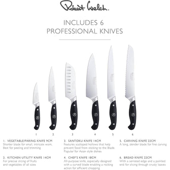 Robert Welch Professional Angle Oak Knife Block Set – 6-Piece Award-Winning Set