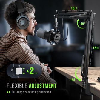 FIFINE K688 Podcast Microphone Kit – USB/XLR Dynamic Mic with Boom Arm, Mute Button, 3.5mm Jack – for Recording, Streaming, PC & XLR Mixers