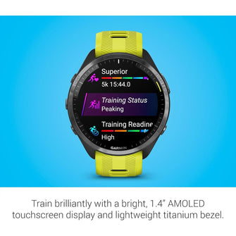 Garmin Forerunner 965 – Carbon Grey Titanium Bezel, Black Case, Amp Yellow/Black Silicone Band