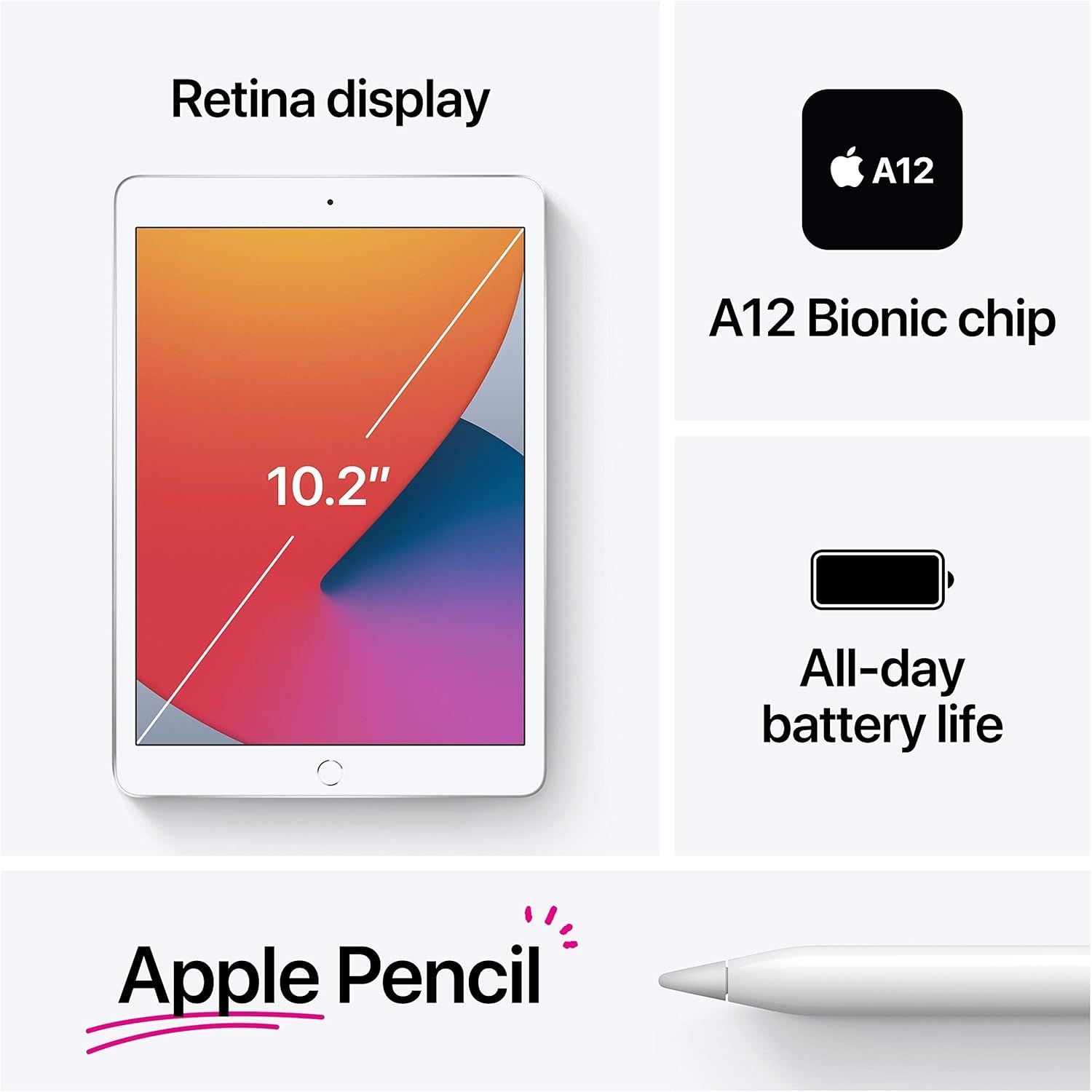 Buy Apple,Apple iPad 8th Generation (A2270) – 10.2" Retina Display, 128GB, Wi-Fi, Silver - Gadcet UK | UK | London | Scotland | Wales| Near Me | Cheap | Pay In 3 | Tablet Computers