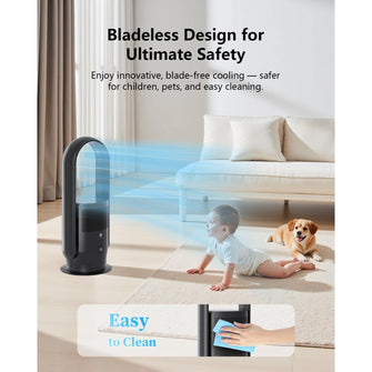 Ultty Bladeless Tower Fan with HEPA Air Purifier – Remote, Touch Control, Timer, 90° Oscillation, 9 Speeds, Black (CR021)