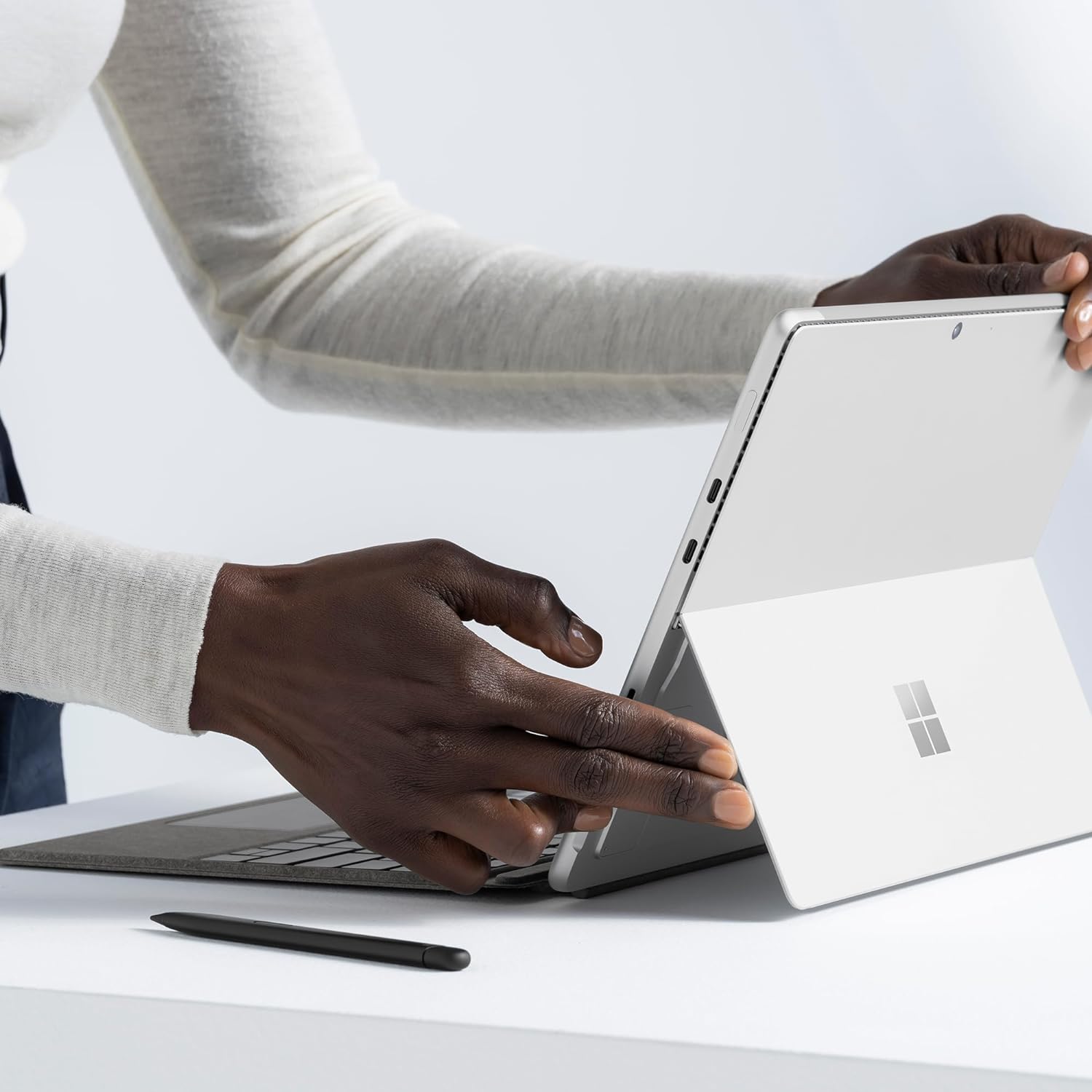 Buy Microsoft,Microsoft Surface Pro Keyboard with Slim Pen Storage - Platinum, Compatible with Surface Pro 8, 9, and 11th Edition - Gadcet UK | UK | London | Scotland | Wales| Near Me | Cheap | Pay In 3 | Keyboard Trays & Platforms