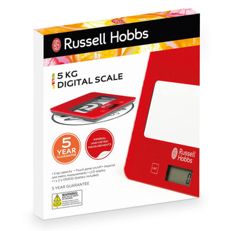Russell Hobbs RH01571AR Digital Kitchen Scale – 5kg Capacity, Touch Panel, Red