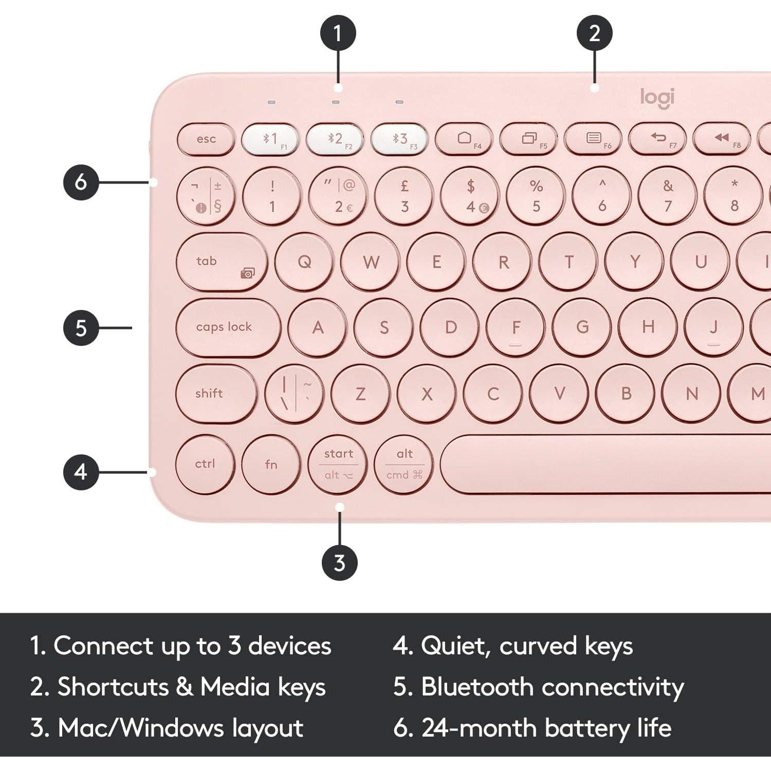 Buy Logitech,Logitech K380 Multi-Device Bluetooth Keyboard - Rose - Gadcet UK | UK | London | Scotland | Wales| Ireland | Near Me | Cheap | Pay In 3 | Keyboards