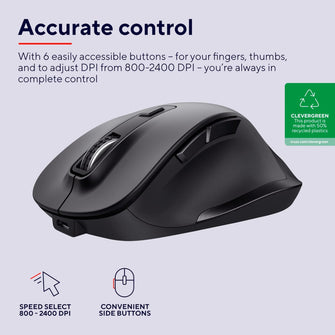 Trust Fyda Rechargeable Wireless Mouse – 800-2400 DPI, 6 Buttons, Ergonomic Design, Black