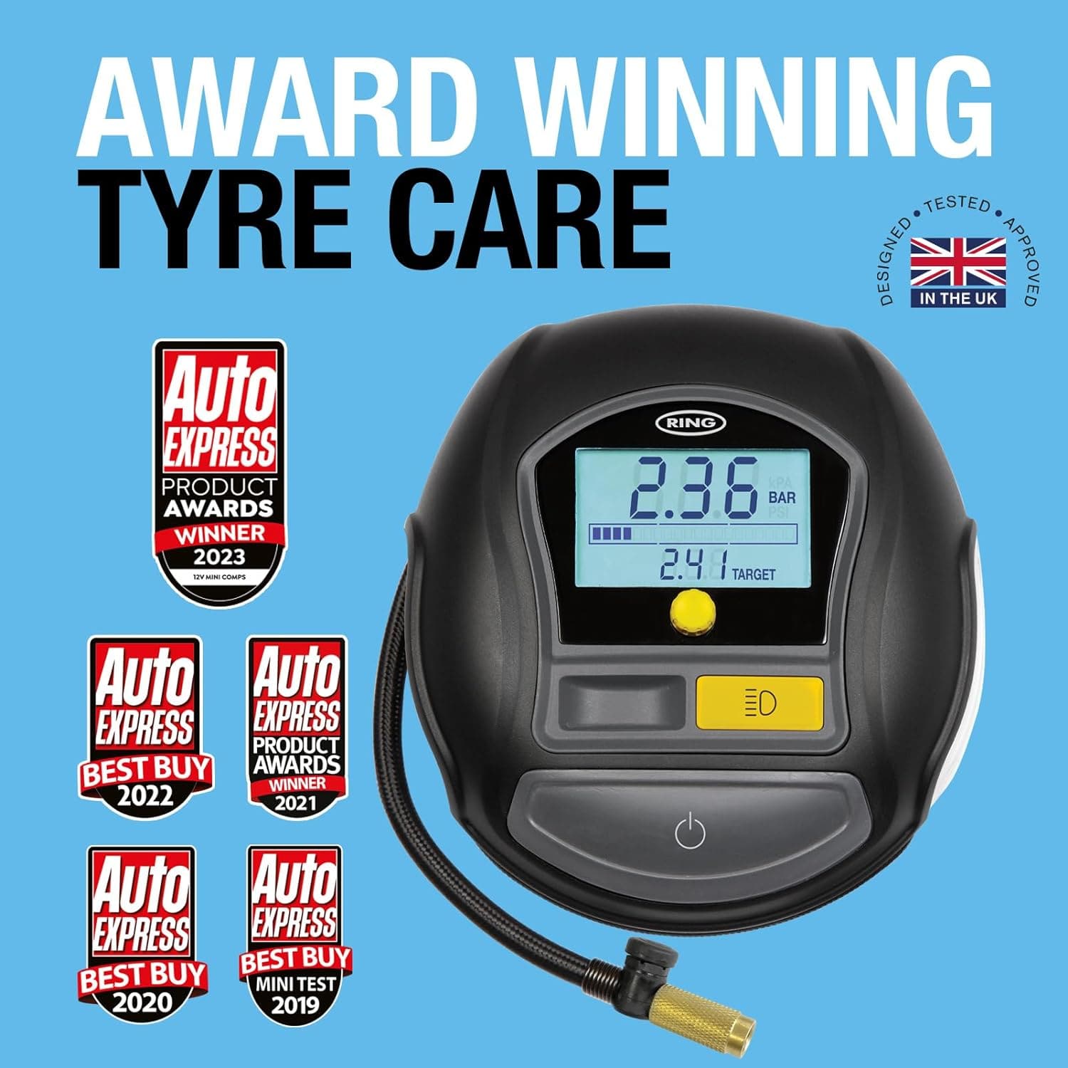 Buy Ring,Ring Automotive - RTC1000 12V rapid tyre inflator air compressor car pump with preset digital pressure gauge, memory function, 2 min inflation, LED light, carry case, valve adaptor kit - Gadcet UK | UK | London | Scotland | Wales| Near Me | Cheap | Pay In 3 | Motorcycles & Scooters