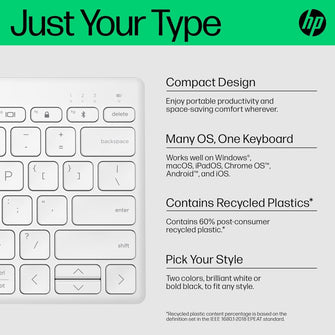 Buy HP,HP 350 Compact Bluetooth Keyboard, White, Connect up to 3 Devices via Bluetooth 5.2, Multi-OS, with SMART Shortcuts, Dictation and Emoji Keys, Recycled Materials - Gadcet UK | UK | London | Scotland | Wales| Near Me | Cheap | Pay In 3 | Keyboard