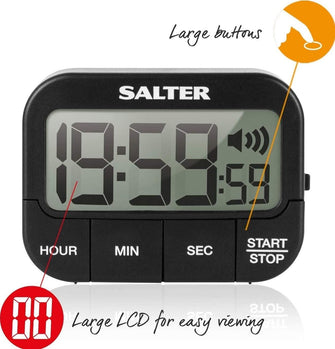 Buy Gadcet UK,Salter 355 BKXCDU Digital Kitchen Timer - LCD Display, Loud Clock Timer, Magnetic Cooking Stopwatch, Self Standing, Count Up Or Down,19 Hours 59 Minutes and 59 Seconds, Memory Function, Large Buttons - Gadcet UK | UK | London | Scotland | Wales| Near Me | Cheap | Pay In 3 | 