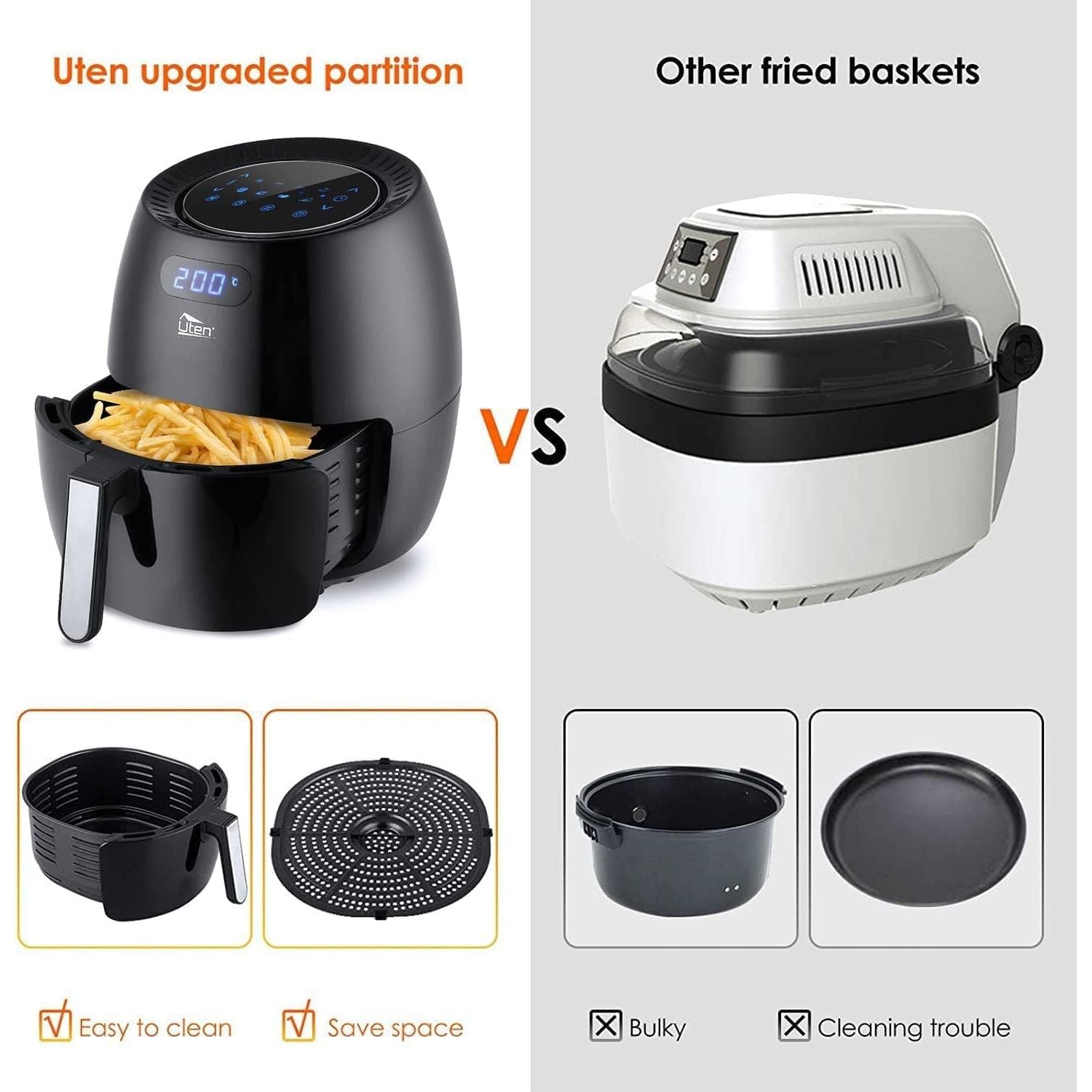 Buy Uten,Air Fryer, Uten 6.5L Power Air Fryer with Digital Display, Rapid Air Circulation System Adjustable Temperature and 30 Minute Timer for Healthy Oil Free & Low Fat 1800W - Gadcet UK | UK | London | Scotland | Wales| Near Me | Cheap | Pay In 3 | Kitchen Appliances