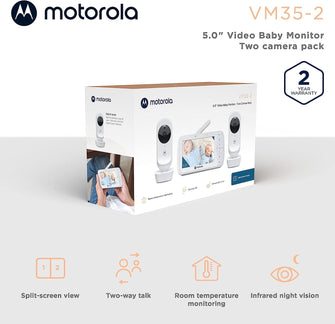 Buy Motorola,Motorola Nursery VM35-2 / Ease 35 Twin Baby Monitor with 2 Cameras 5.0 Inch Video Baby Monitor Display Split Screen Display Night Vision TwoWay Communication Lullabies Zoom Room Temperature, White - Gadcet.com | UK | London | Scotland | Wales| Ireland | Near Me | Cheap | Pay In 3 | Monitors