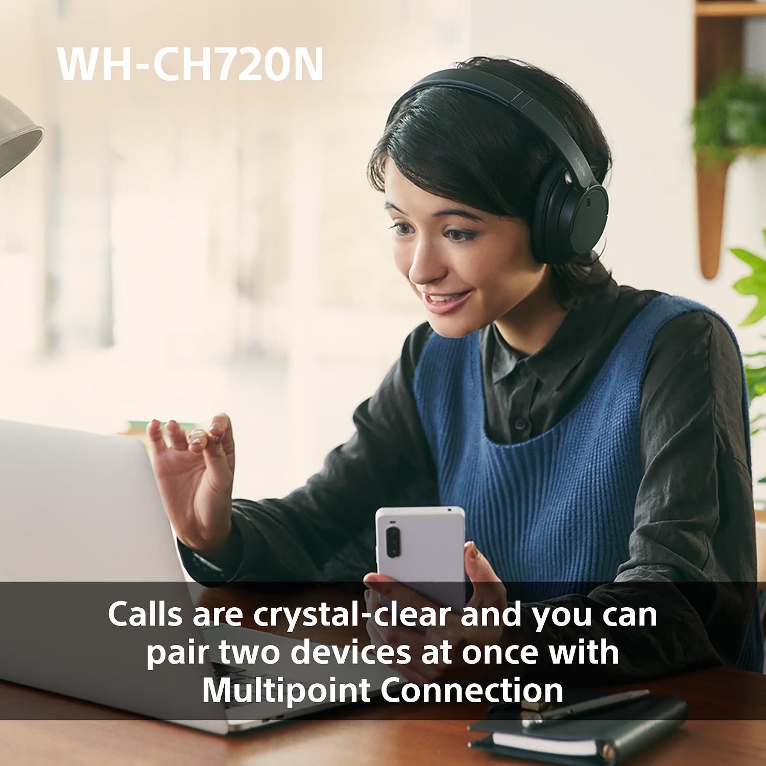 Sony WH-CH720N Wireless Bluetooth Noise Cancelling Over-Ear Headphones, Ambient Sound Mode, Lightweight Design, up to 50 hr battery life, iOS & Android - Blue