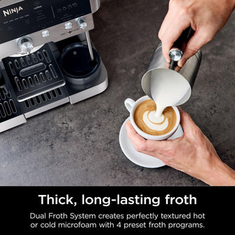 Ninja Luxe Premier 3-in-1 Coffee Machine – Latte, Cappuccino, Cold Brew & Espresso Maker, Built-In Bean Grinder, Milk Frother, 4 Automated Froth Presets – Silver (ES601UK)