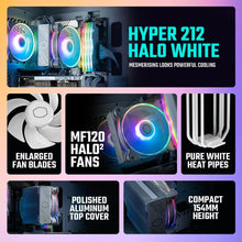 Buy Cooler Master,Cooler Master Hyper 212 Halo CPU Air Cooler - Pure White Aluminium Finish, 4 Continuous Direct Contact Heat Pipes with Fins, MF120 Halo2 ARGB Fan, ARGB Auto Detect, LGA1700 & AM5 Brackets - White - Gadcet UK | UK | London | Scotland | Wales| Near Me | Cheap | Pay In 3 | Fans & Cooling