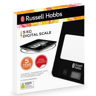 Russell Hobbs RH015711AR Digital Kitchen Scale – 5kg Capacity, Touch Panel, Tare Function – Black