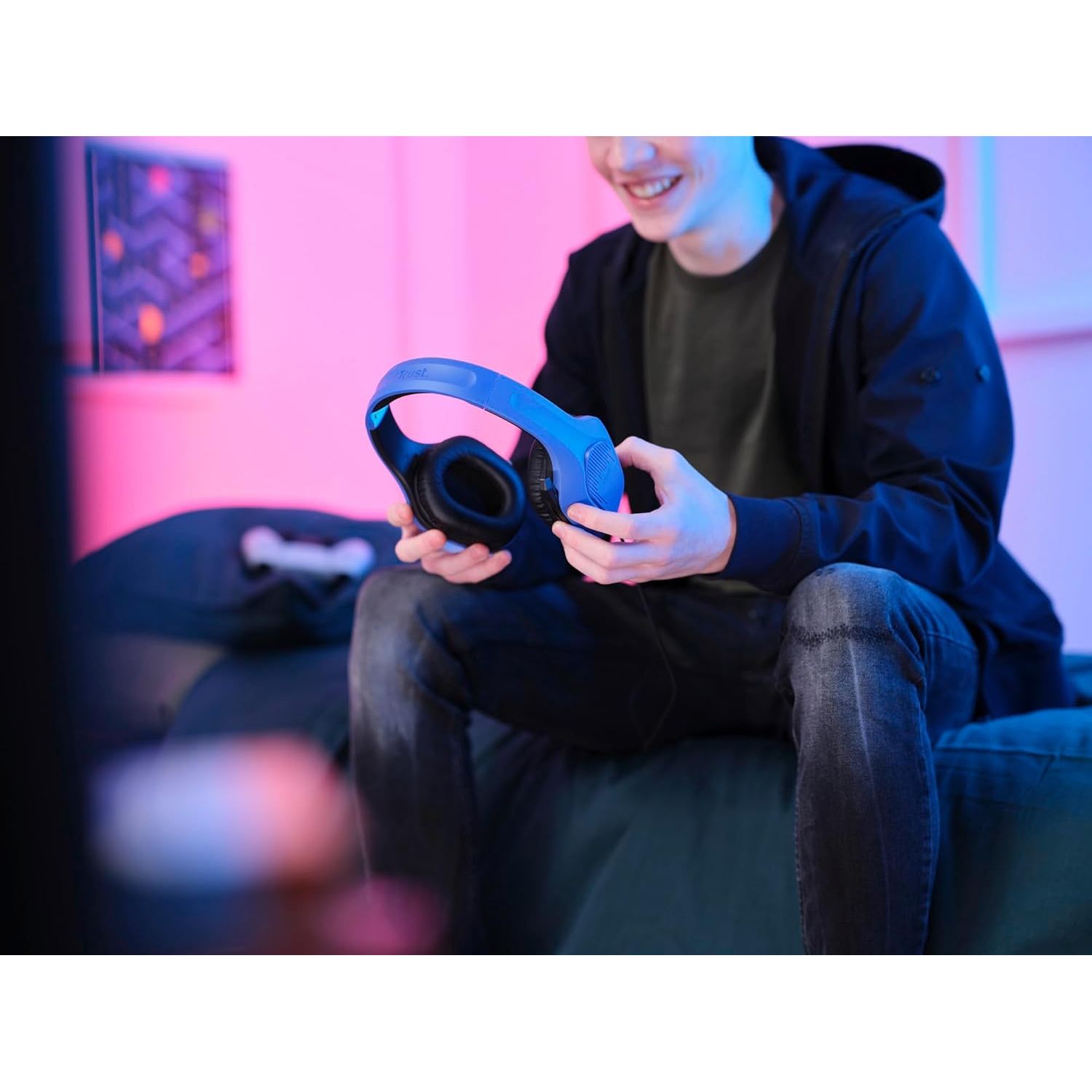 Buy Trust Gaming,Trust Gaming GXT 418B Rayne Lightweight Gaming Headset - 3.5mm Jack, 50mm Drivers, Foldaway Microphone, Over-Ear, Wired, 2m Cable, for PC, Xbox, PS4, PS5, Switch, Mobile - Blue - Gadcet UK | UK | London | Scotland | Wales| Near Me | Cheap | Pay In 3 | Headphones & Headsets