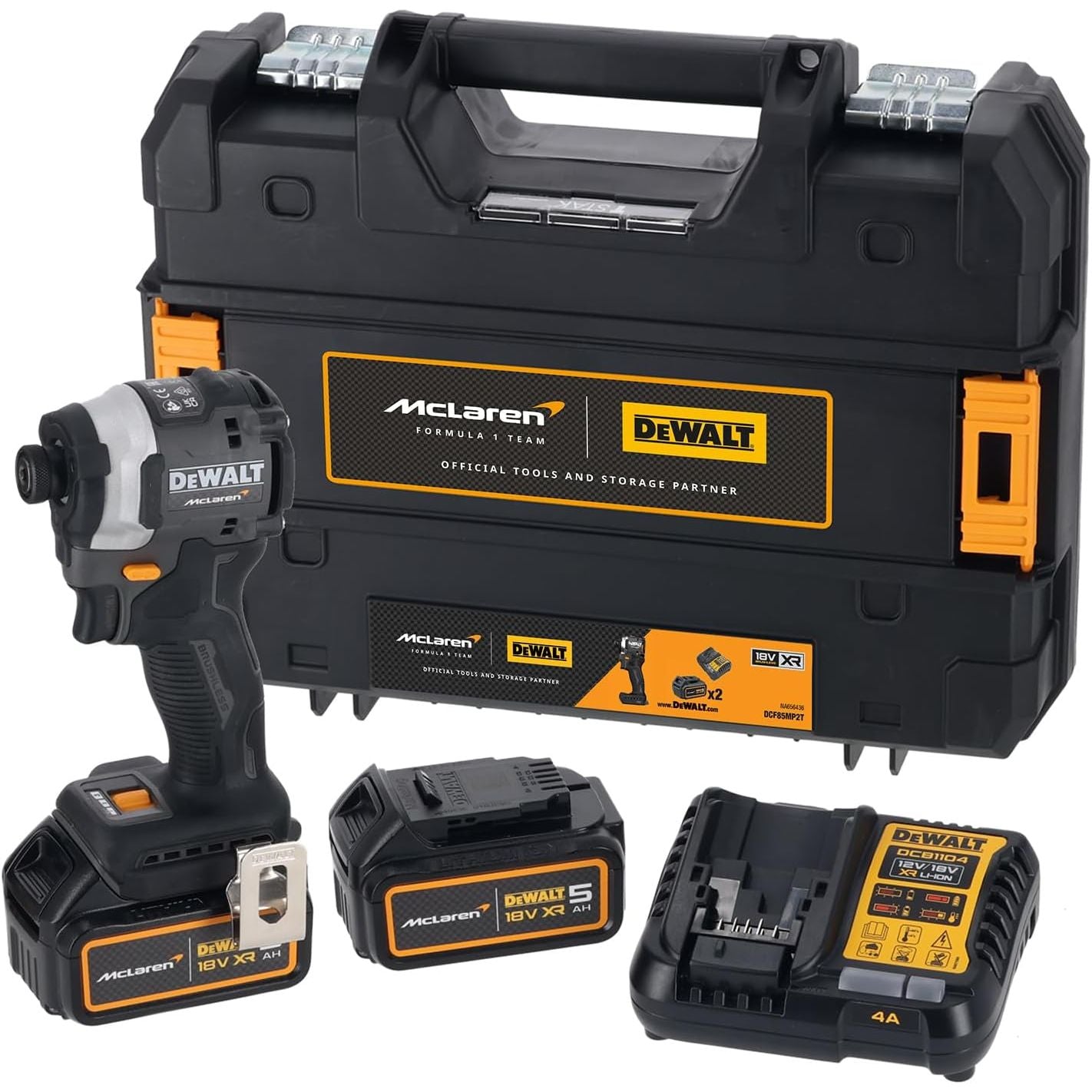 Buy DEWALT,DEWALT DCF85MP2T McLaren F1 XR Brushless 18V 1/4″ Impact Driver Kit – 2 × 5.0Ah Li-Ion - Gadcet UK | UK | London | Scotland | Wales| Near Me | Cheap | Pay In 3 | Impact Drivers