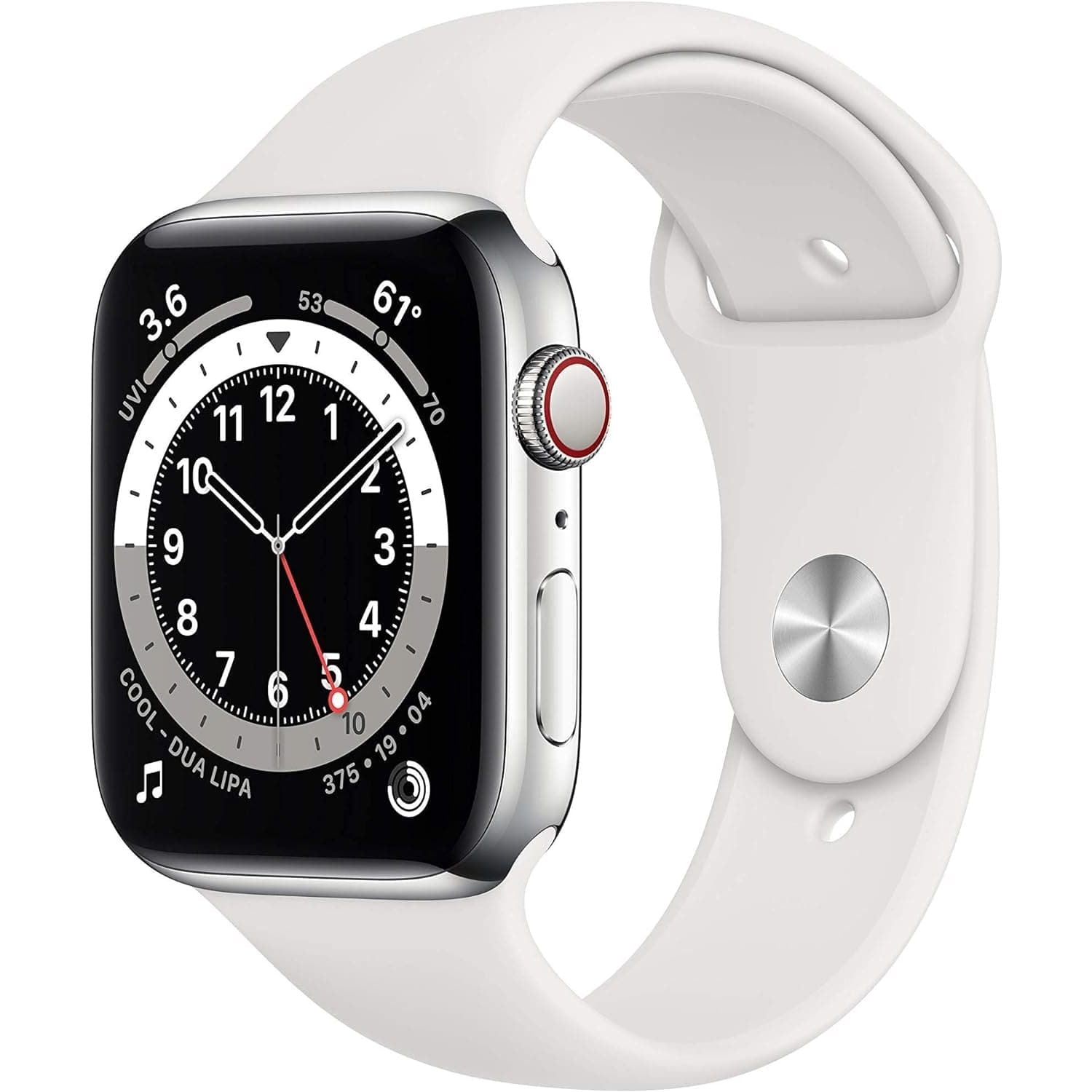 Buy Apple,Apple Watch Series 6 44mm (GPS + Cellular) - Silver Stainless Steel Aluminium Case with White Sport Band - Gadcet UK | UK | London | Scotland | Wales| Ireland | Near Me | Cheap | Pay In 3 | Watches