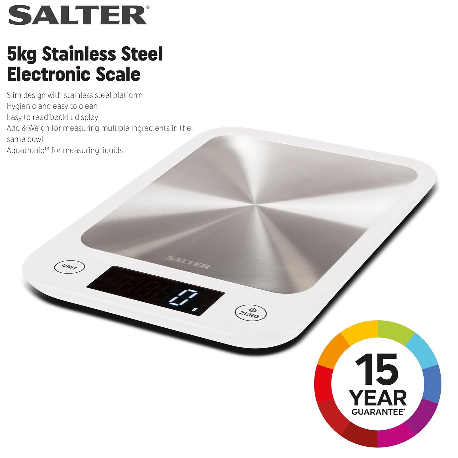Buy Salter,Salter 1105 SSWHDR Stainless Steel Electronic Kitchen Scale – 5kg Capacity, Slim Digital Design (White) - Gadcet UK | UK | London | Scotland | Wales| Near Me | Cheap | Pay In 3 | Weighing Scale