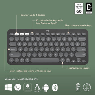 Buy Logitech,Logitech Pebble Keys 2 K380s Minimalist Keyboard - Graphite - Gadcet UK | UK | London | Scotland | Wales| Ireland | Near Me | Cheap | Pay In 3 | Keyboards