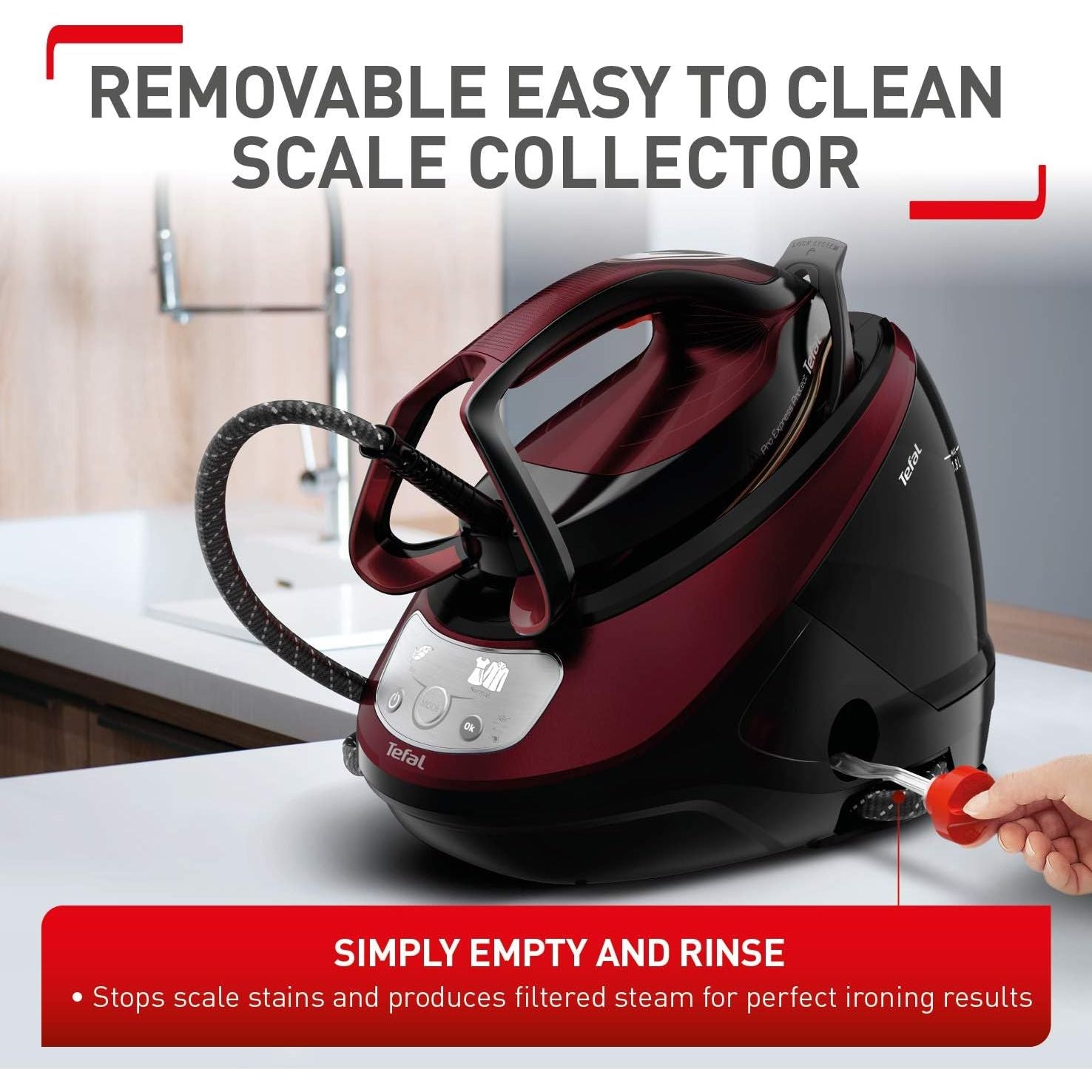 Buy TEFAL,Tefal Pro Express Protect Steam Generator Iron – 1.8L, 7.5 Bar, 140g/min Continuous Steam, 560g/min Boost, 2600W, Removable Scale Collector – Burgundy & Black (GV9230) - Gadcet UK | UK | London | Scotland | Wales| Near Me | Cheap | Pay In 3 | Irons