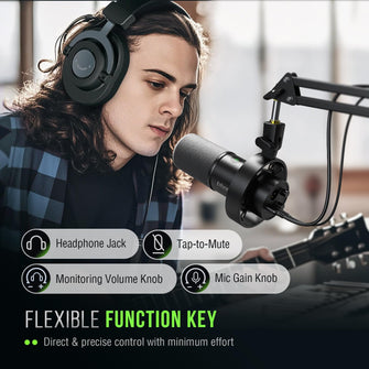 FIFINE K688 Podcast Microphone Kit – USB/XLR Dynamic Mic with Boom Arm, Mute Button, 3.5mm Jack – for Recording, Streaming, PC & XLR Mixers